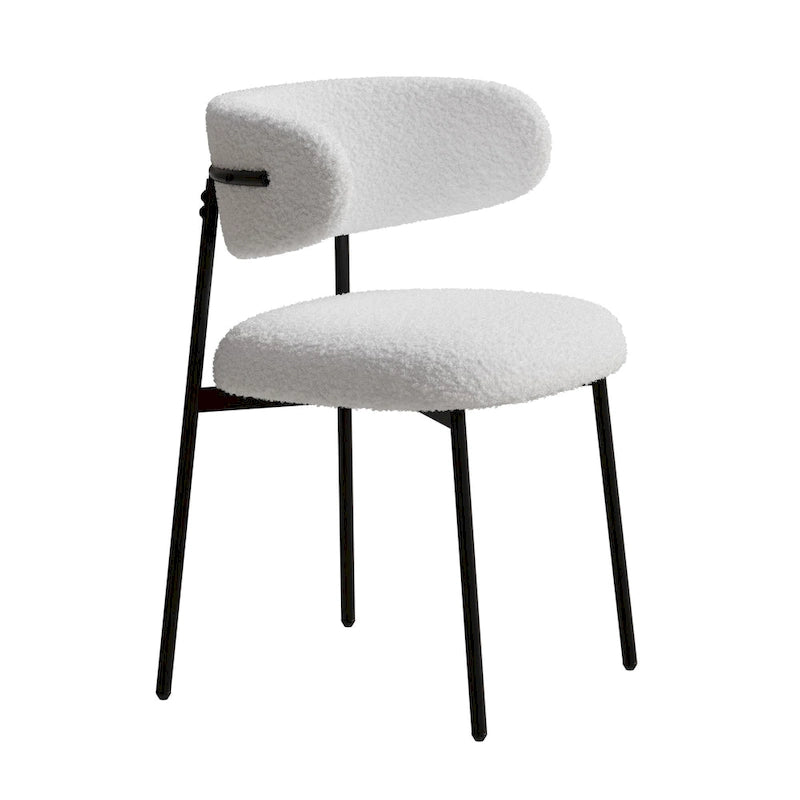 Dining Chairs Set of 2 - White Teddy Velvet with Black Metal Legs