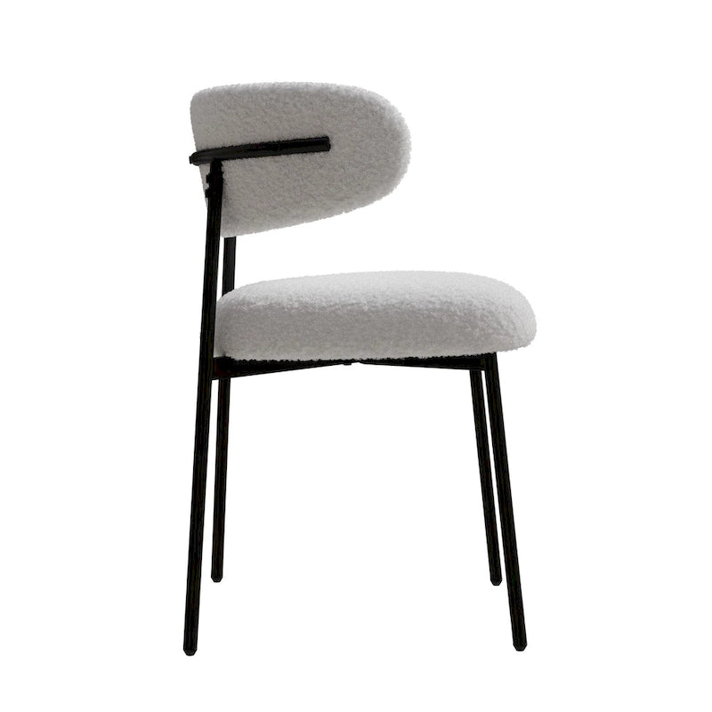 Dining Chairs Set of 2 - White Teddy Velvet with Black Metal Legs