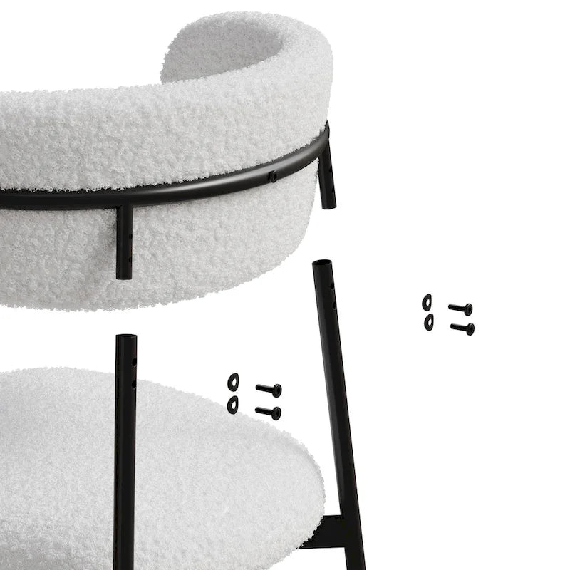 Dining Chairs Set of 2 - White Teddy Velvet with Black Metal Legs