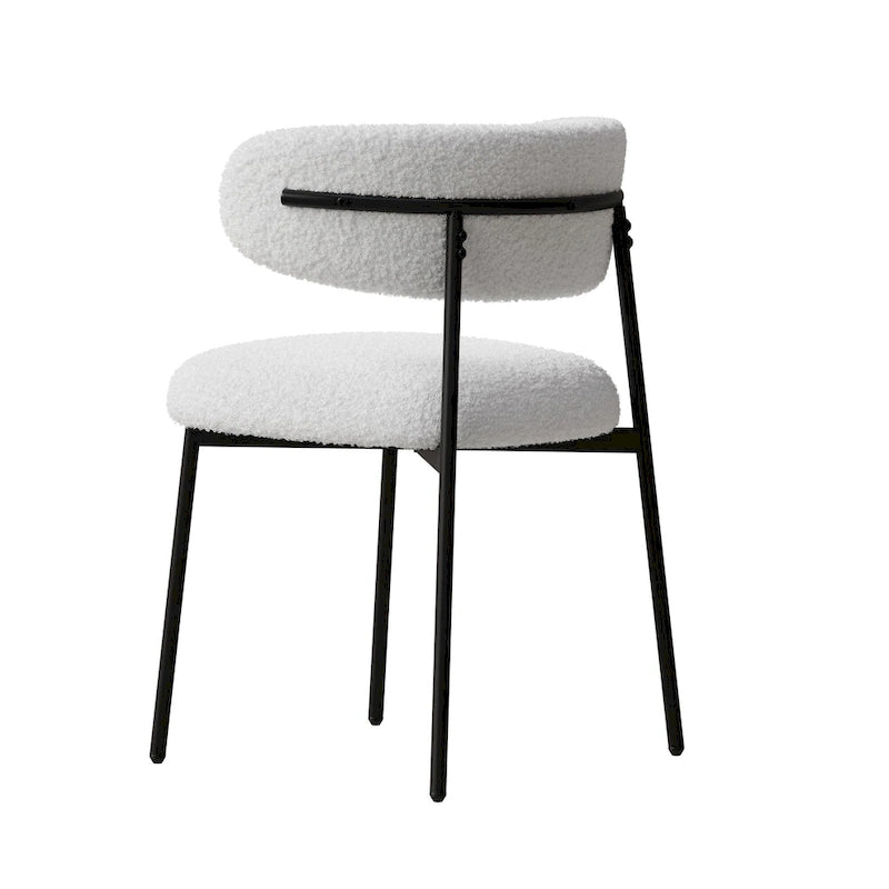 Dining Chairs Set of 2 - White Teddy Velvet with Black Metal Legs