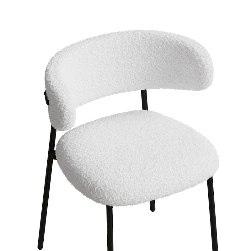 Dining Chairs Set of 2 - White Teddy Velvet with Black Metal Legs