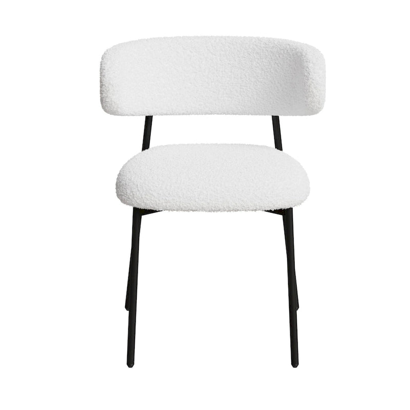 Dining Chairs Set of 2 - White Teddy Velvet with Black Metal Legs
