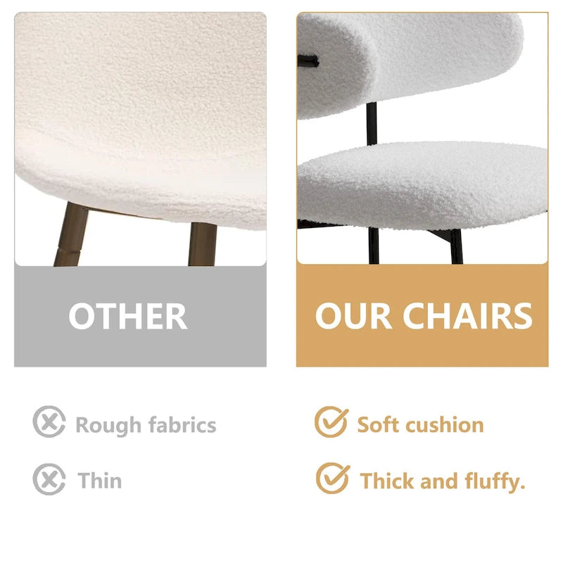 Dining Chairs Set of 2 - White Teddy Velvet with Black Metal Legs