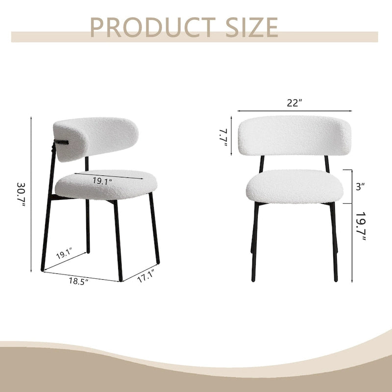 Dining Chairs Set of 2 - White Teddy Velvet with Black Metal Legs