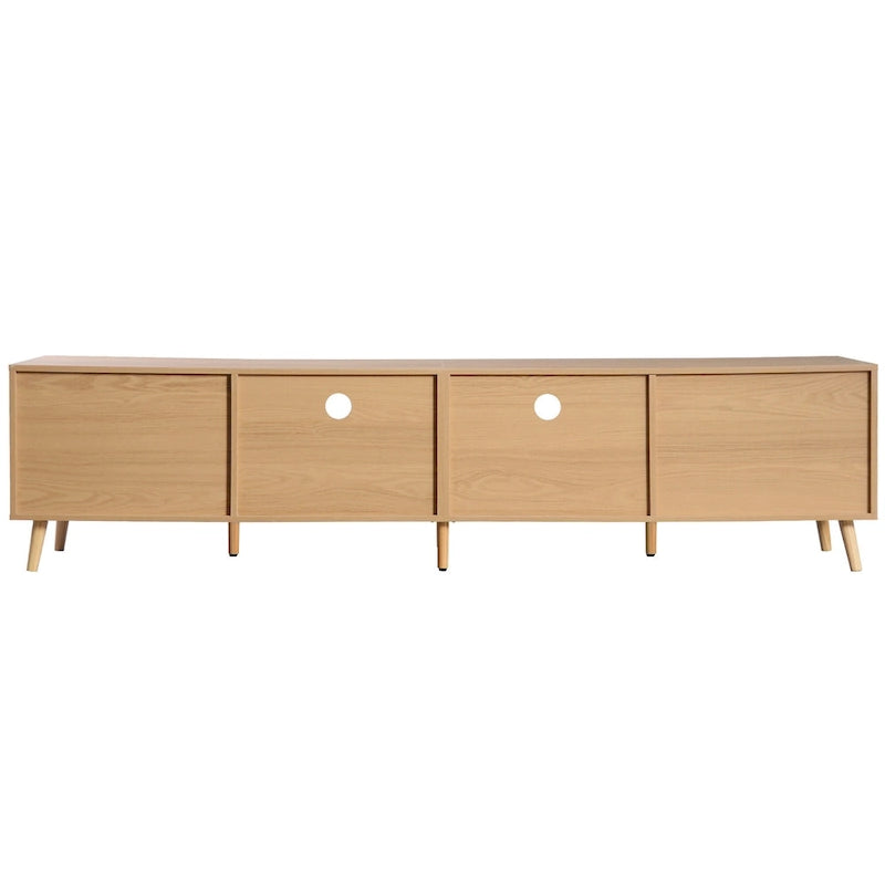 Rattan TV Stand for up to 85" TVs - Farmhouse Media Console with Solid Wood Legs