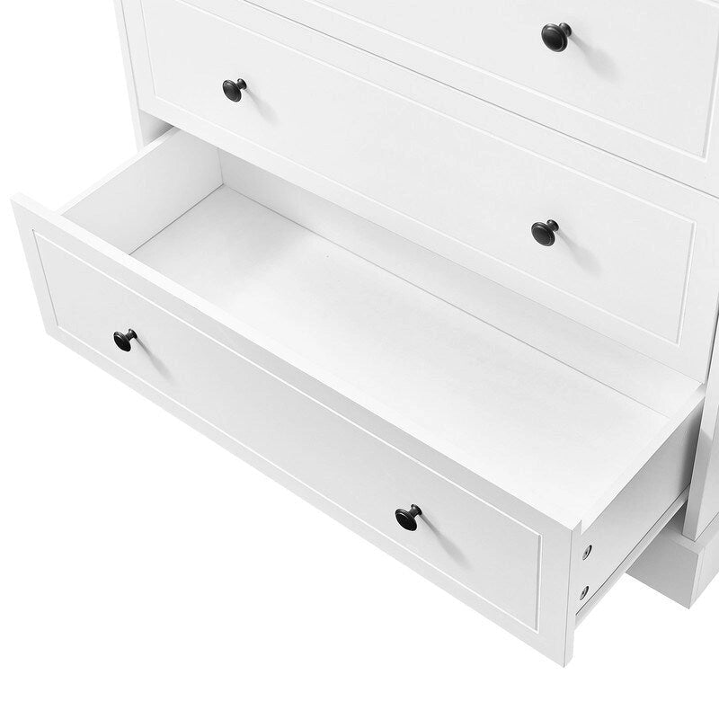 White Freestanding Bathroom Cabinet with 2 Doors, 3 Drawers, and Adjustable Shelves