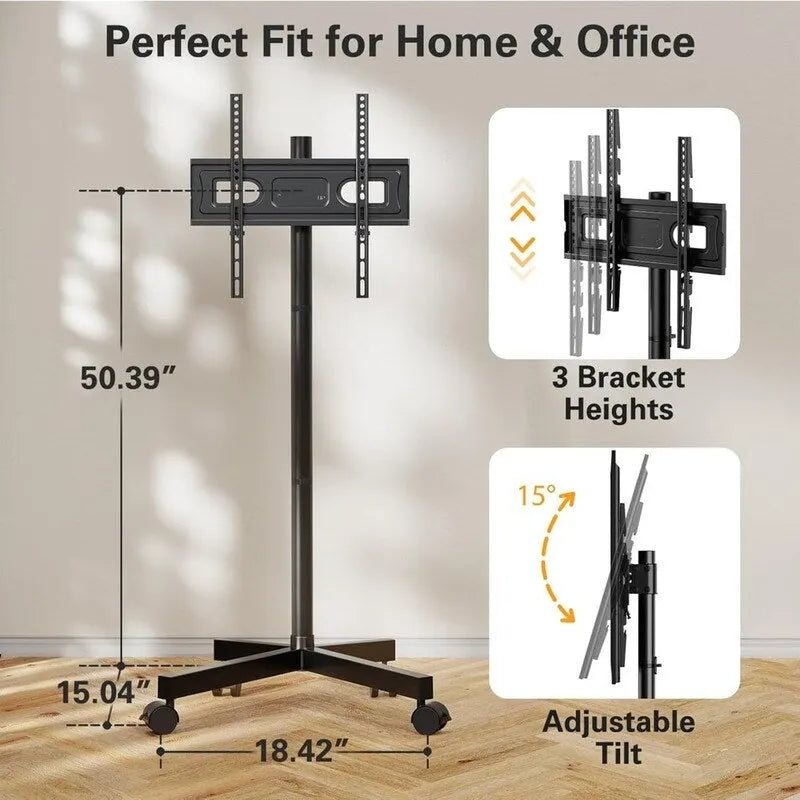 Rolling TV Stand with Height & Tilt Adjustment for 23"-60" TVs