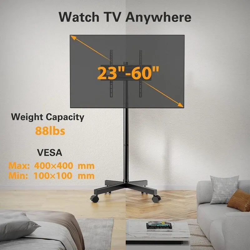 Rolling TV Stand with Height & Tilt Adjustment for 23"-60" TVs