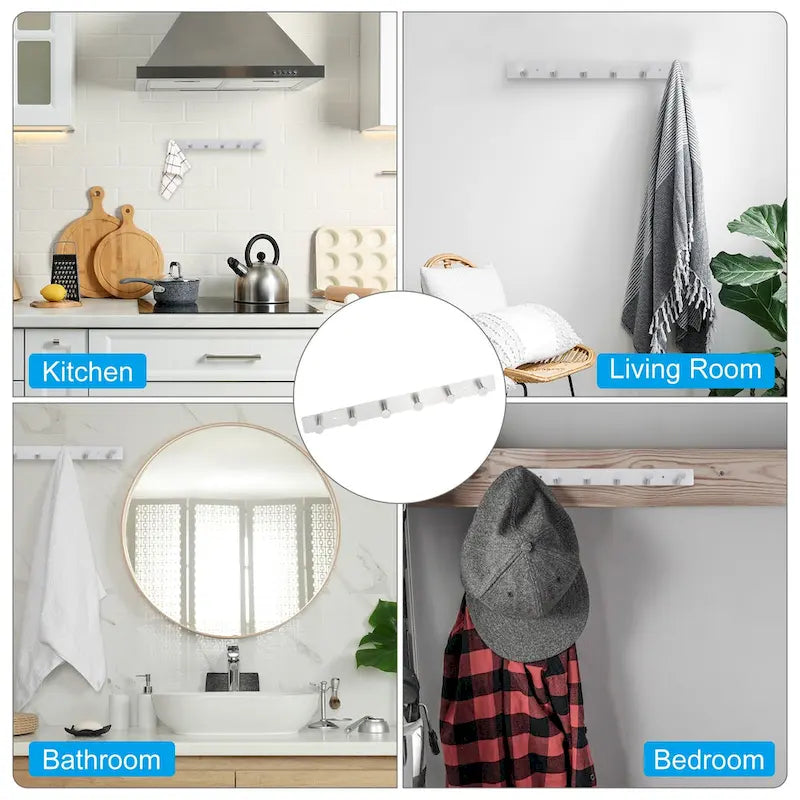 Wall Mount Coat Rack with Round Hooks Rail - Black 304 Stainless Steel, 4 or 6 Hooks