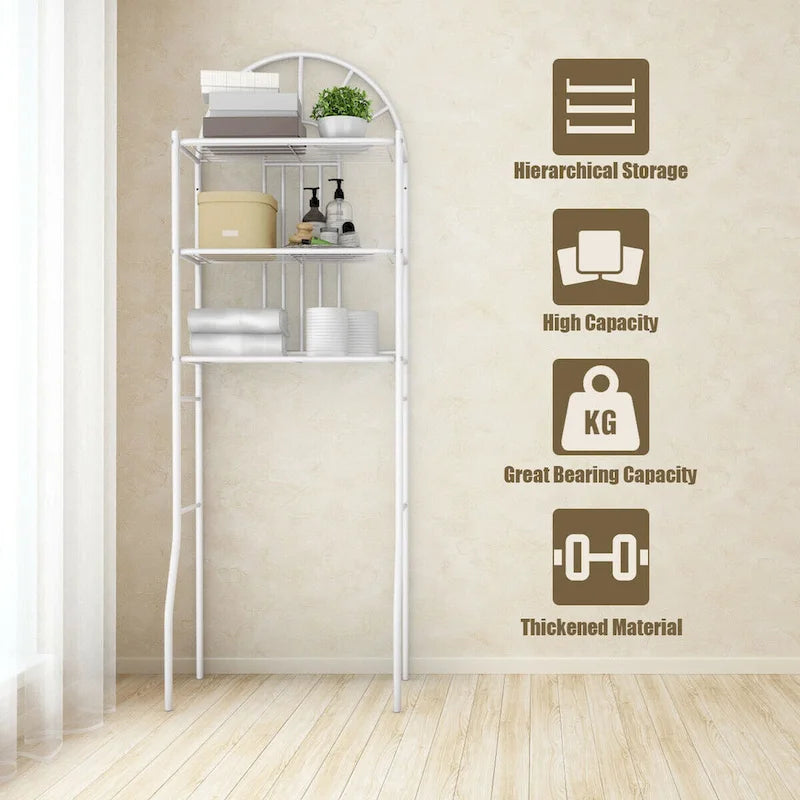 3-Tier Over-the-Toilet Bathroom Storage Shelf - White