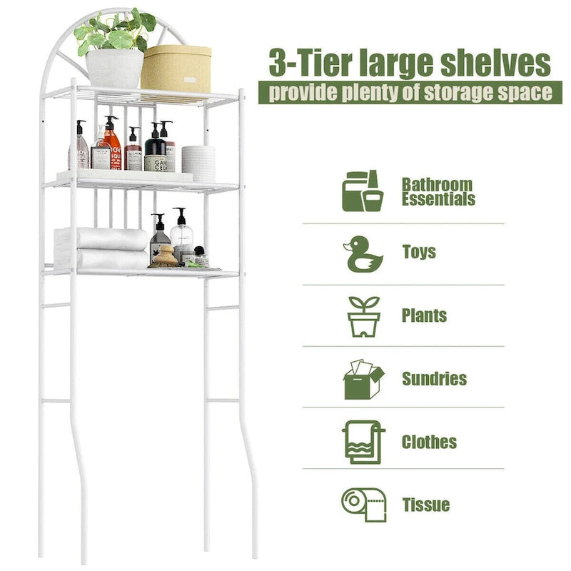 3-Tier Over-the-Toilet Bathroom Storage Shelf - White