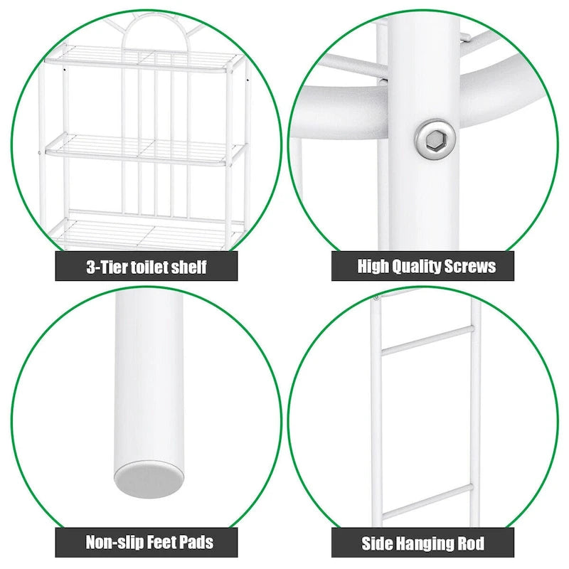 3-Tier Over-the-Toilet Bathroom Storage Shelf - White