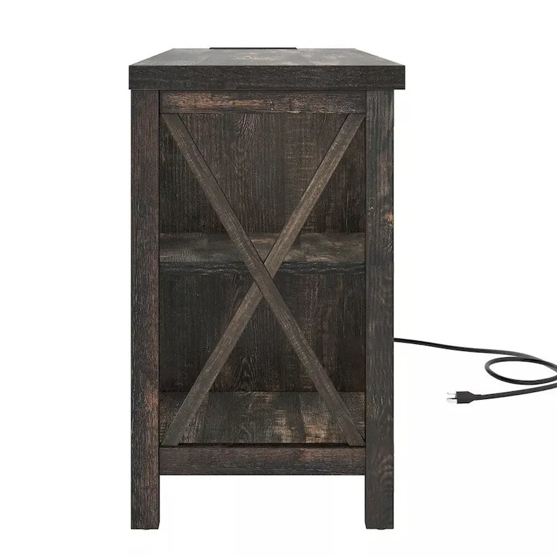 58" Farmhouse TV Stand with Power Outlets and USB Ports - Dark Gray, Fits up to 65"