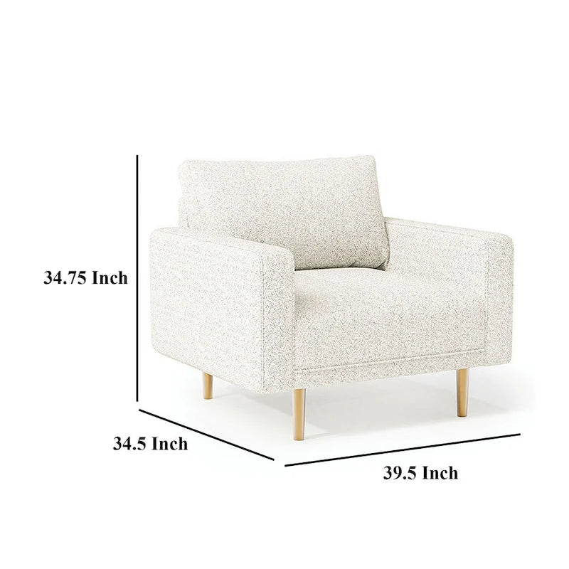 Off White Boucle Accent Chair with Bench Seat and Track Arms - 39.5L x 34.5W x 34.75H