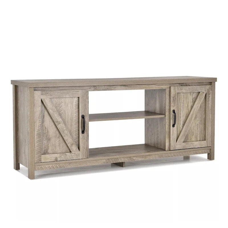 59" Natural Wood TV Stand with Storage Cabinet - Fits up to 65" TVs