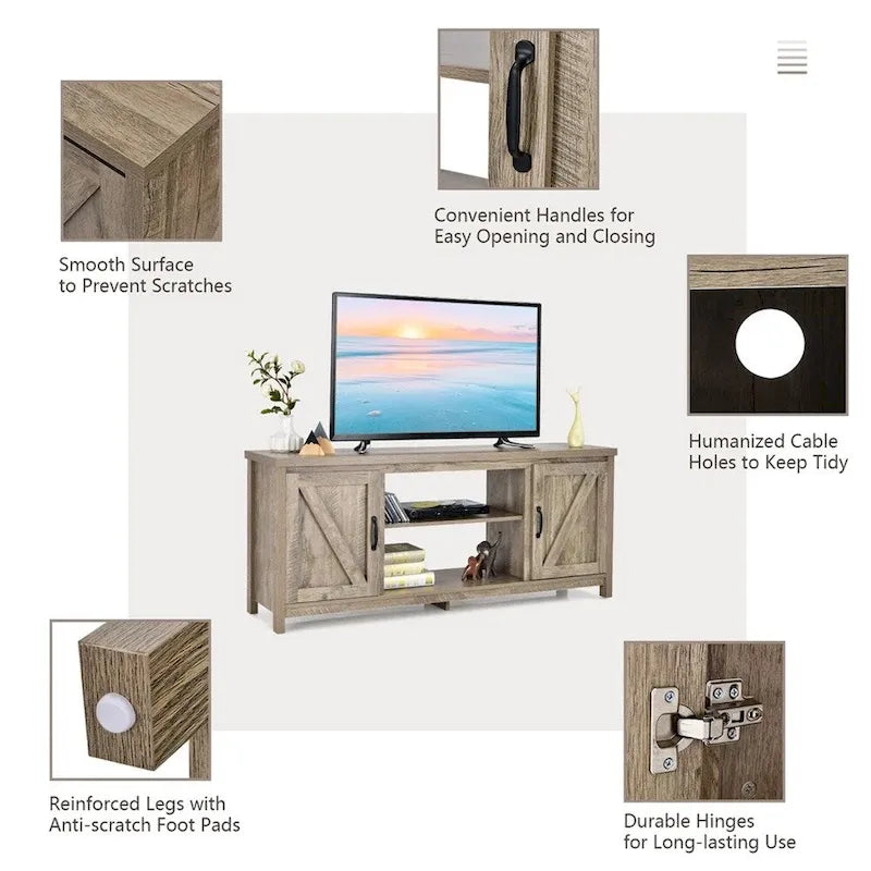 59" Natural Wood TV Stand with Storage Cabinet - Fits up to 65" TVs