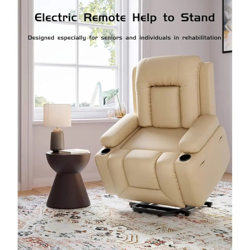 Leather Power Lift Recliner with Heat and 8-Point Massage - Medium or Large