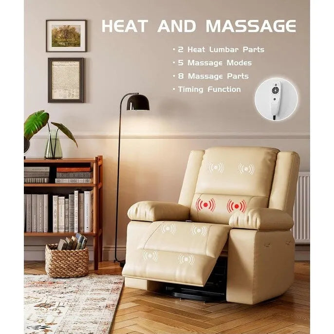 Leather Power Lift Recliner with Heat and 8-Point Massage - Medium or Large