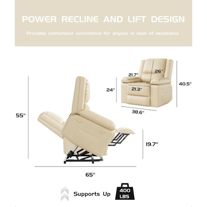 Leather Power Lift Recliner with Heat and 8-Point Massage - Medium or Large