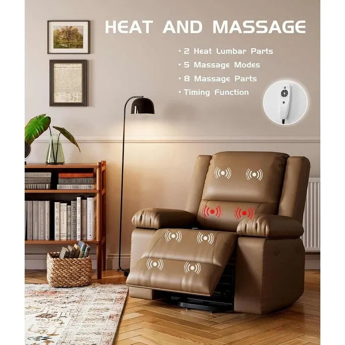 Leather Power Lift Recliner with Heat and 8-Point Massage - Medium or Large
