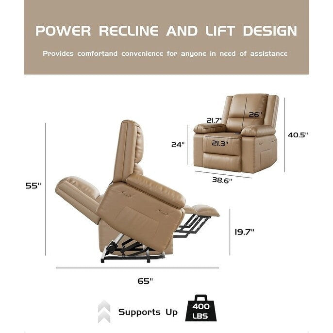 Leather Power Lift Recliner with Heat and 8-Point Massage - Medium or Large
