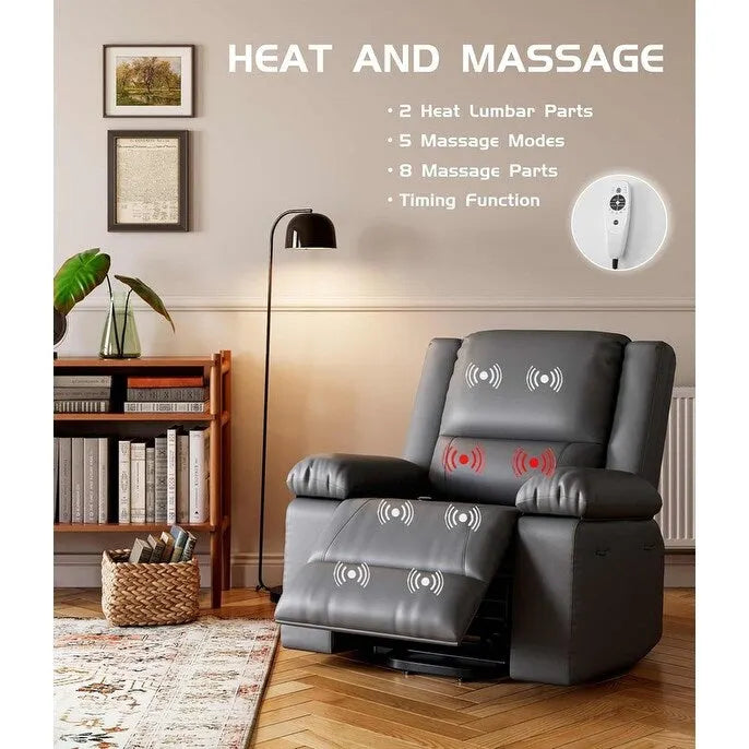 Leather Power Lift Recliner with Heat and 8-Point Massage - Medium or Large