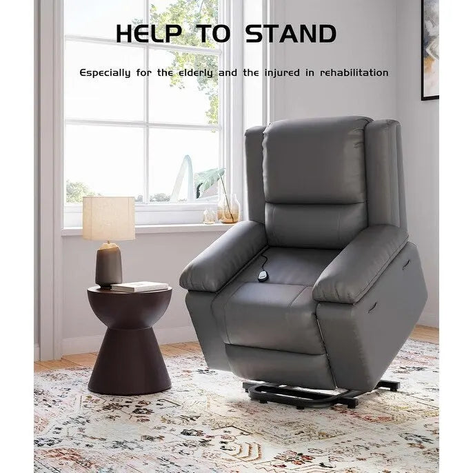 Leather Power Lift Recliner with Heat and 8-Point Massage - Medium or Large