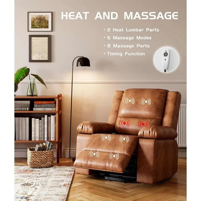 Leather Power Lift Recliner with Heat and 8-Point Massage - Medium or Large