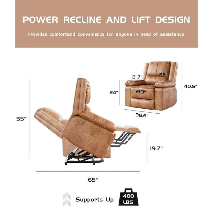 Leather Power Lift Recliner with Heat and 8-Point Massage - Medium or Large