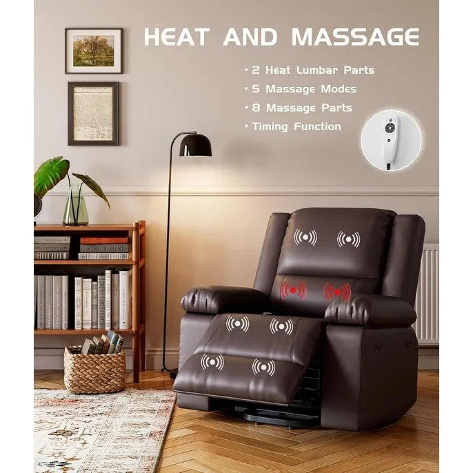 Leather Power Lift Recliner with Heat and 8-Point Massage - Medium or Large