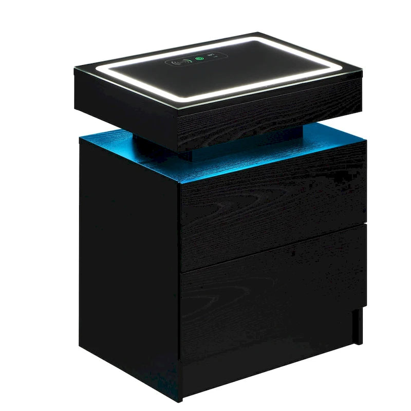 LED Nightstand with Charging Station, Drawers, and RGB Lights