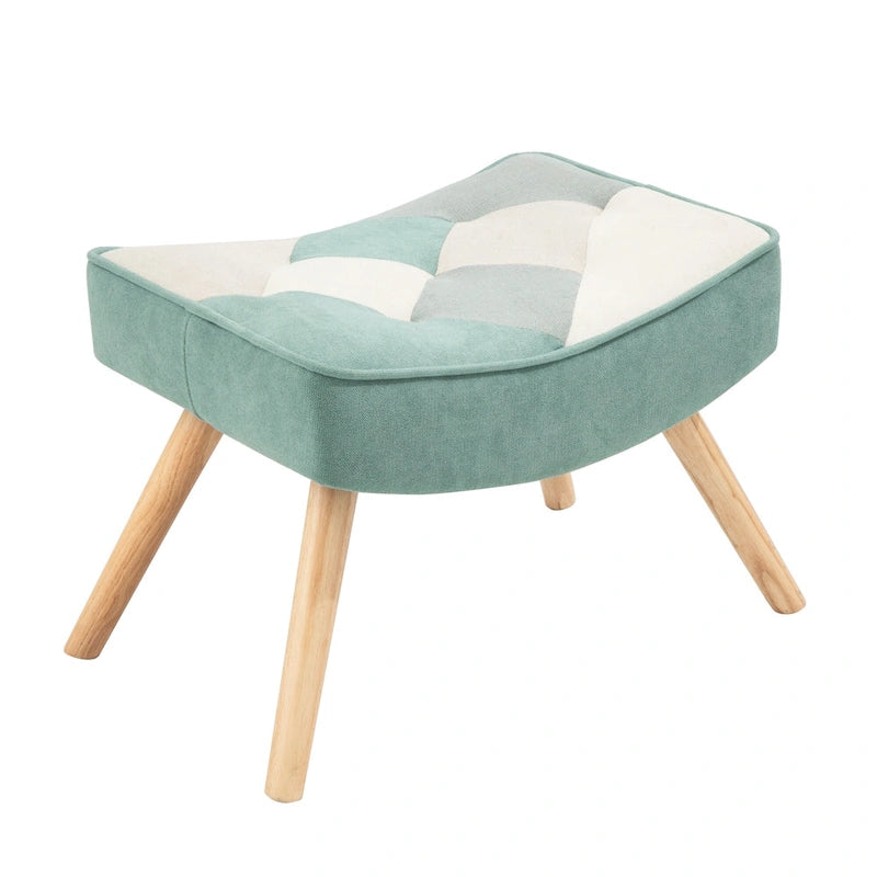 Blue Colorful High Back Upholstered Rocking Chair with Ottoman and Wood Legs