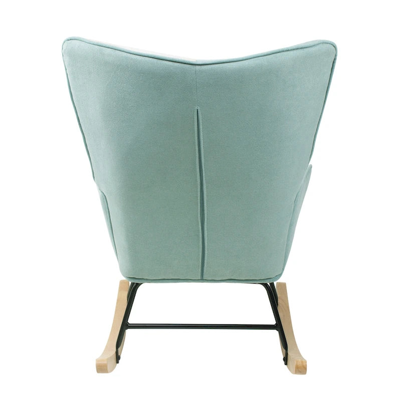 Blue Colorful High Back Upholstered Rocking Chair with Ottoman and Wood Legs