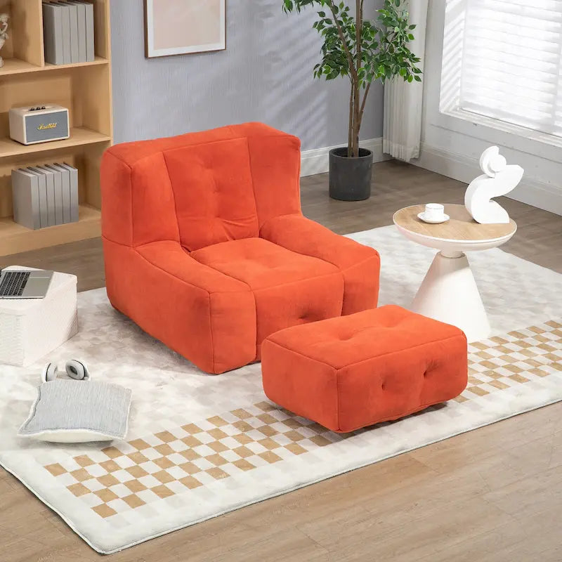 Modern 38.5" Velvet Upholstered Accent Chair with Memory Foam and Ottoman