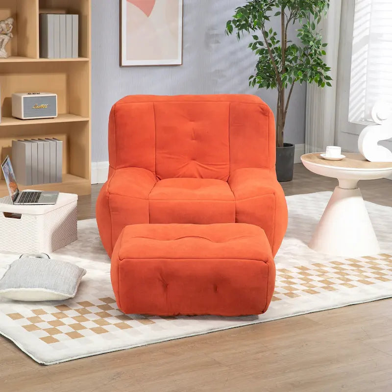 Modern 38.5" Velvet Upholstered Accent Chair with Memory Foam and Ottoman