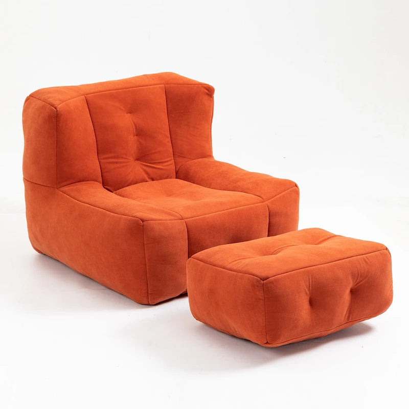 Modern 38.5" Velvet Upholstered Accent Chair with Memory Foam and Ottoman