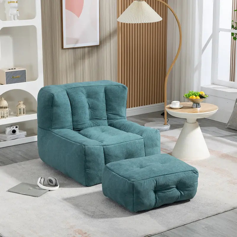 Modern 38.5" Velvet Upholstered Accent Chair with Memory Foam and Ottoman