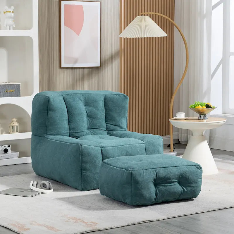 Modern 38.5" Velvet Upholstered Accent Chair with Memory Foam and Ottoman