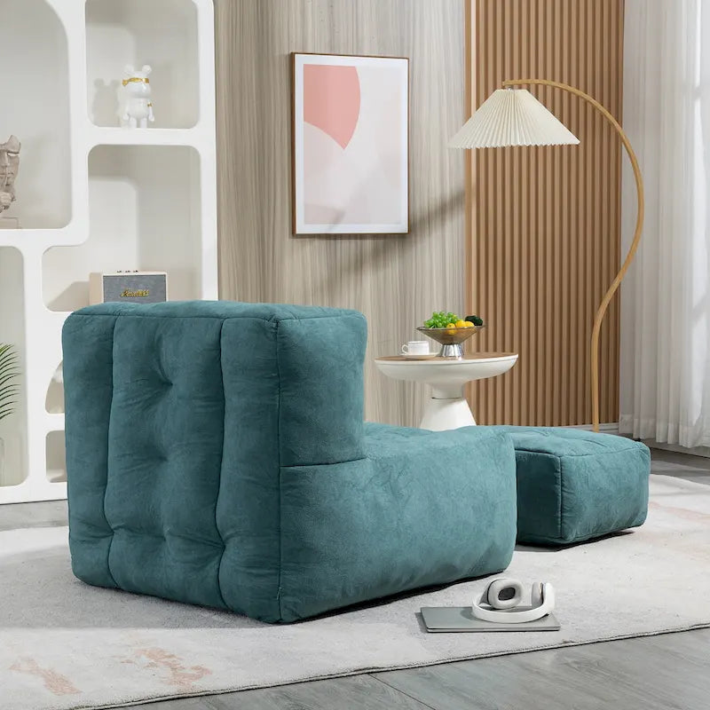 Modern 38.5" Velvet Upholstered Accent Chair with Memory Foam and Ottoman