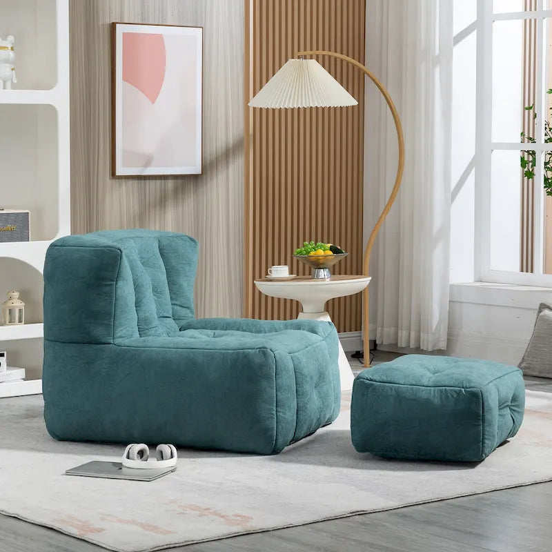 Modern 38.5" Velvet Upholstered Accent Chair with Memory Foam and Ottoman