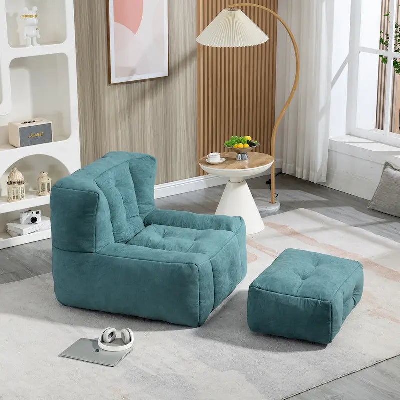 Modern 38.5" Velvet Upholstered Accent Chair with Memory Foam and Ottoman