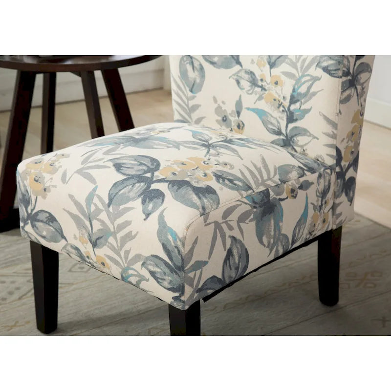 Blue Leaves Upholstered Slipper Accent Chair with Dark Wood Legs - 28W x 28D x 32H