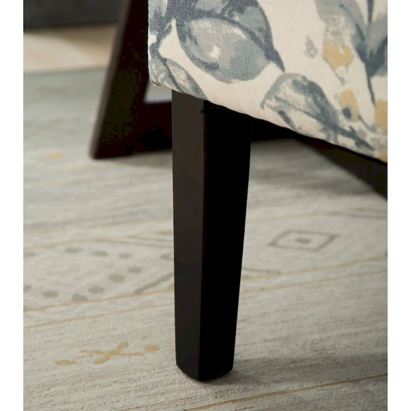 Blue Leaves Upholstered Slipper Accent Chair with Dark Wood Legs - 28W x 28D x 32H