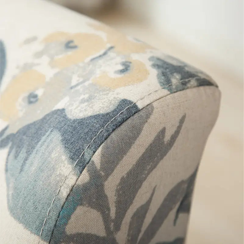 Blue Leaves Upholstered Slipper Accent Chair with Dark Wood Legs - 28W x 28D x 32H