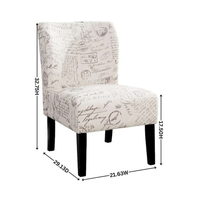 Blue Leaves Upholstered Slipper Accent Chair with Dark Wood Legs - 28W x 28D x 32H