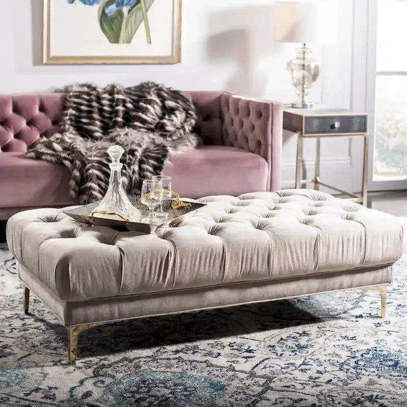 Navy Tufted Rectangular Bench with Brass Finish Legs - 54W x 27D x 16H