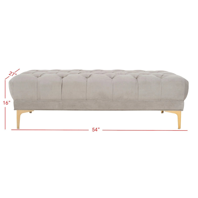 Navy Tufted Rectangular Bench with Brass Finish Legs - 54W x 27D x 16H