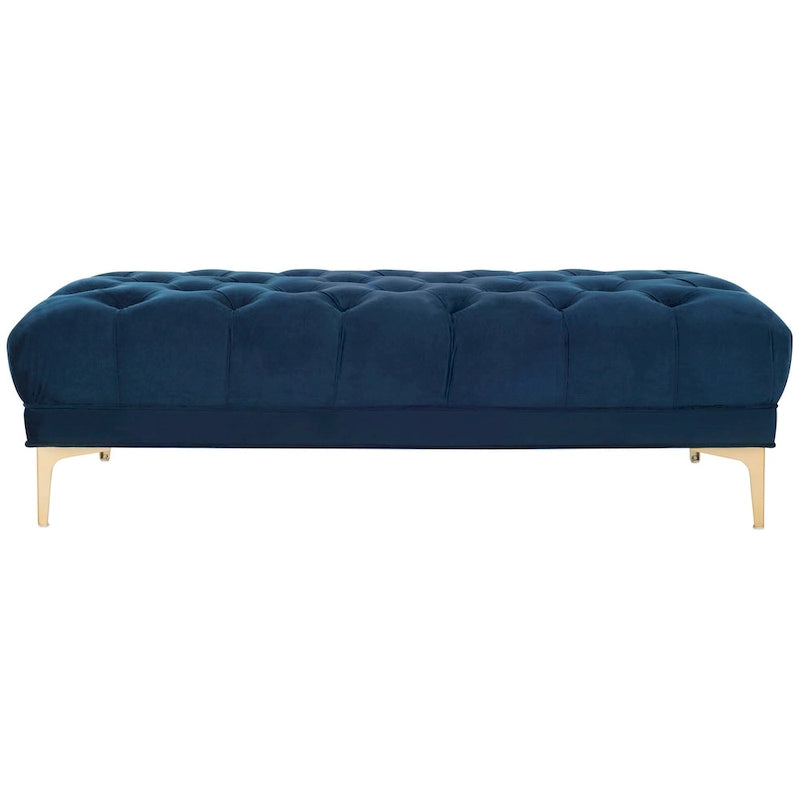 Navy Tufted Rectangular Bench with Brass Finish Legs - 54W x 27D x 16H