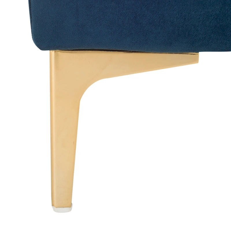 Navy Tufted Rectangular Bench with Brass Finish Legs - 54W x 27D x 16H