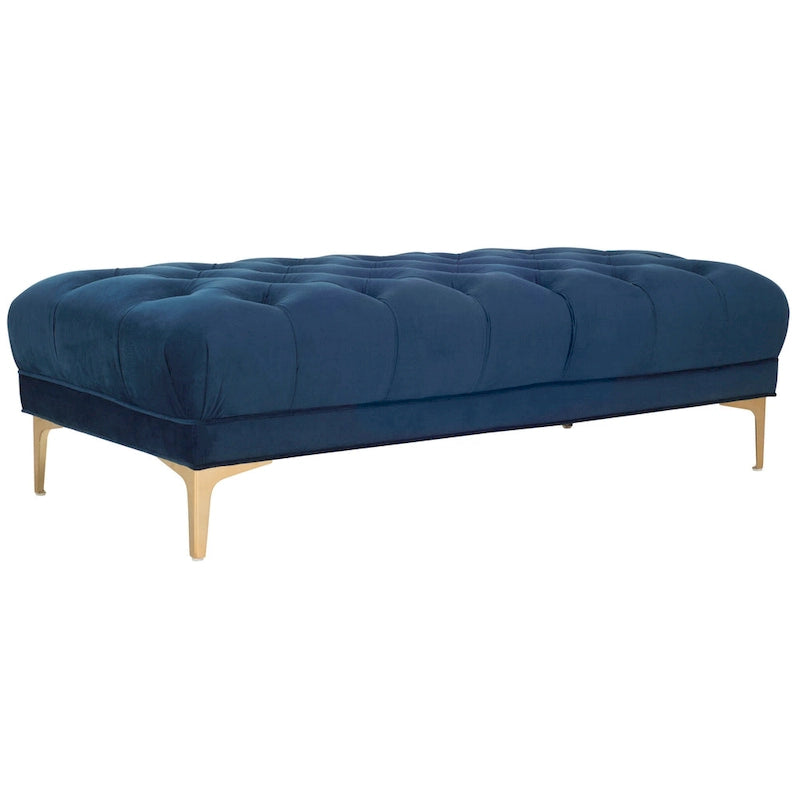 Navy Tufted Rectangular Bench with Brass Finish Legs - 54W x 27D x 16H